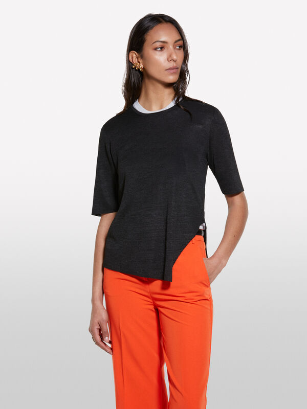 Black short sleeve sweater - women's crew neck sweaters | Sisley