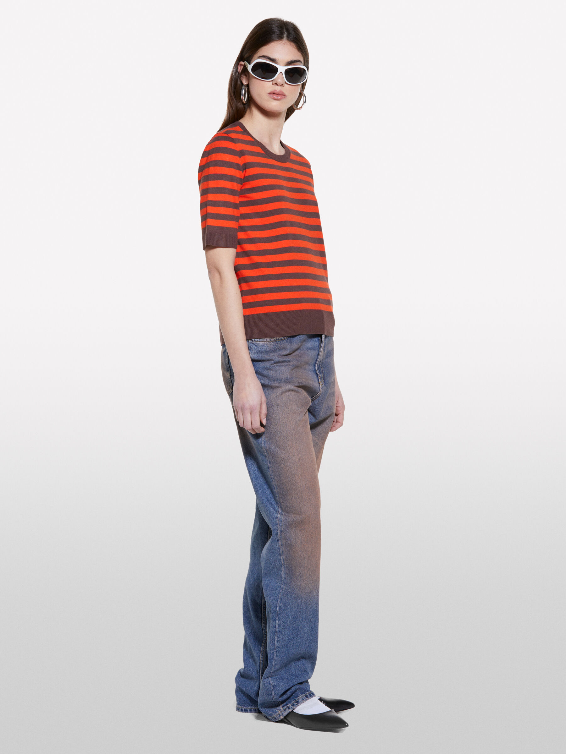 Orange and brown striped sweater, Orange - Sisley