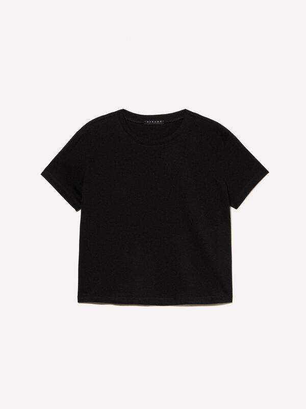 Black boxy fit t-shirt - women's short sleeve t-shirts | Sisley