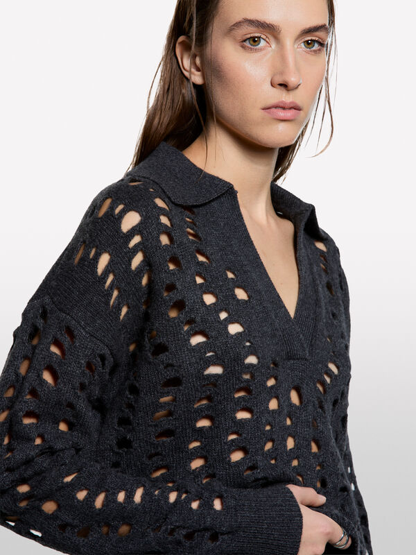 Maxi open-knit sweater - women's v-neck sweaters | Sisley