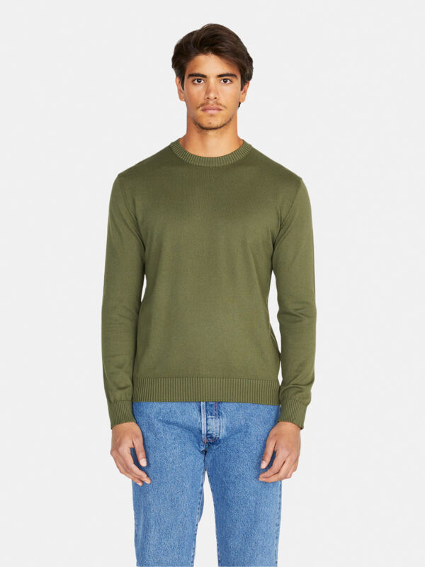 Relaxed Fit Fine-knit Cotton Sweater - Green/white striped - Men