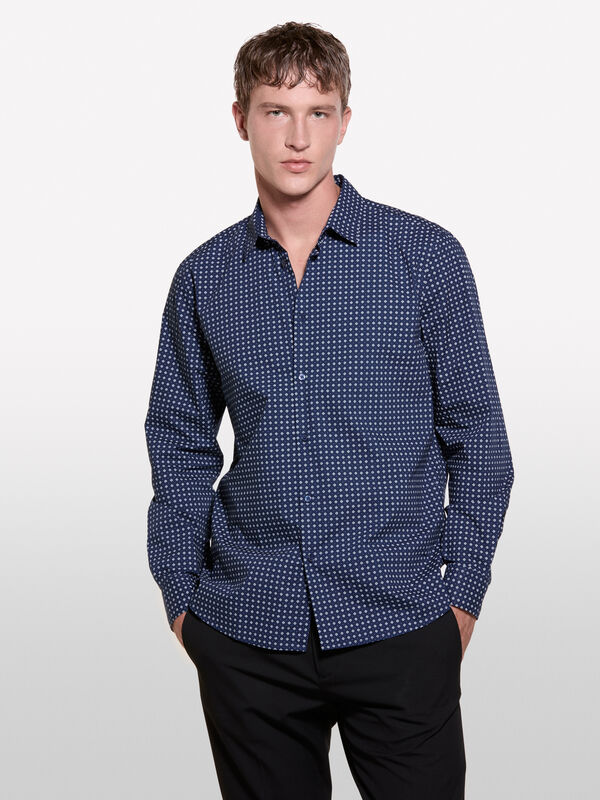 Dark blue 100% organic cotton printed shirt  - men's slim fit shirts | Sisley