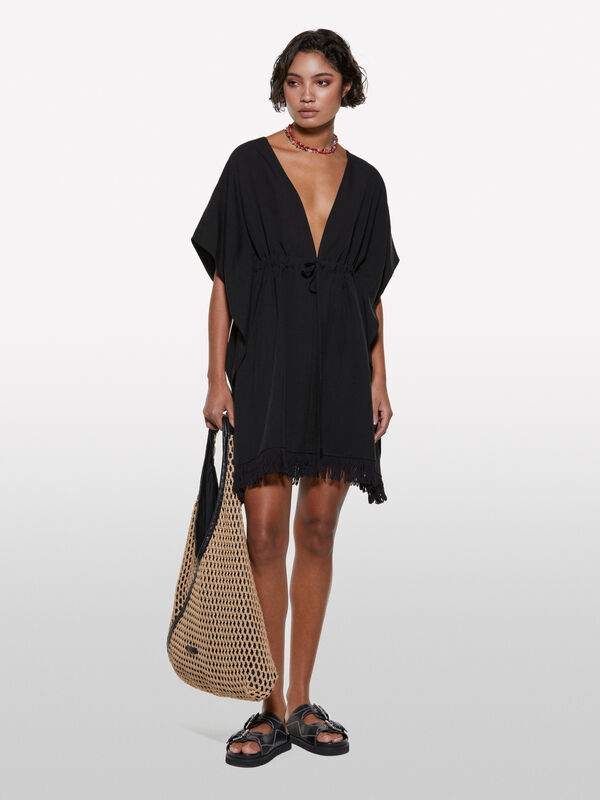 Black cropped kaftan - women's short dresses | Sisley