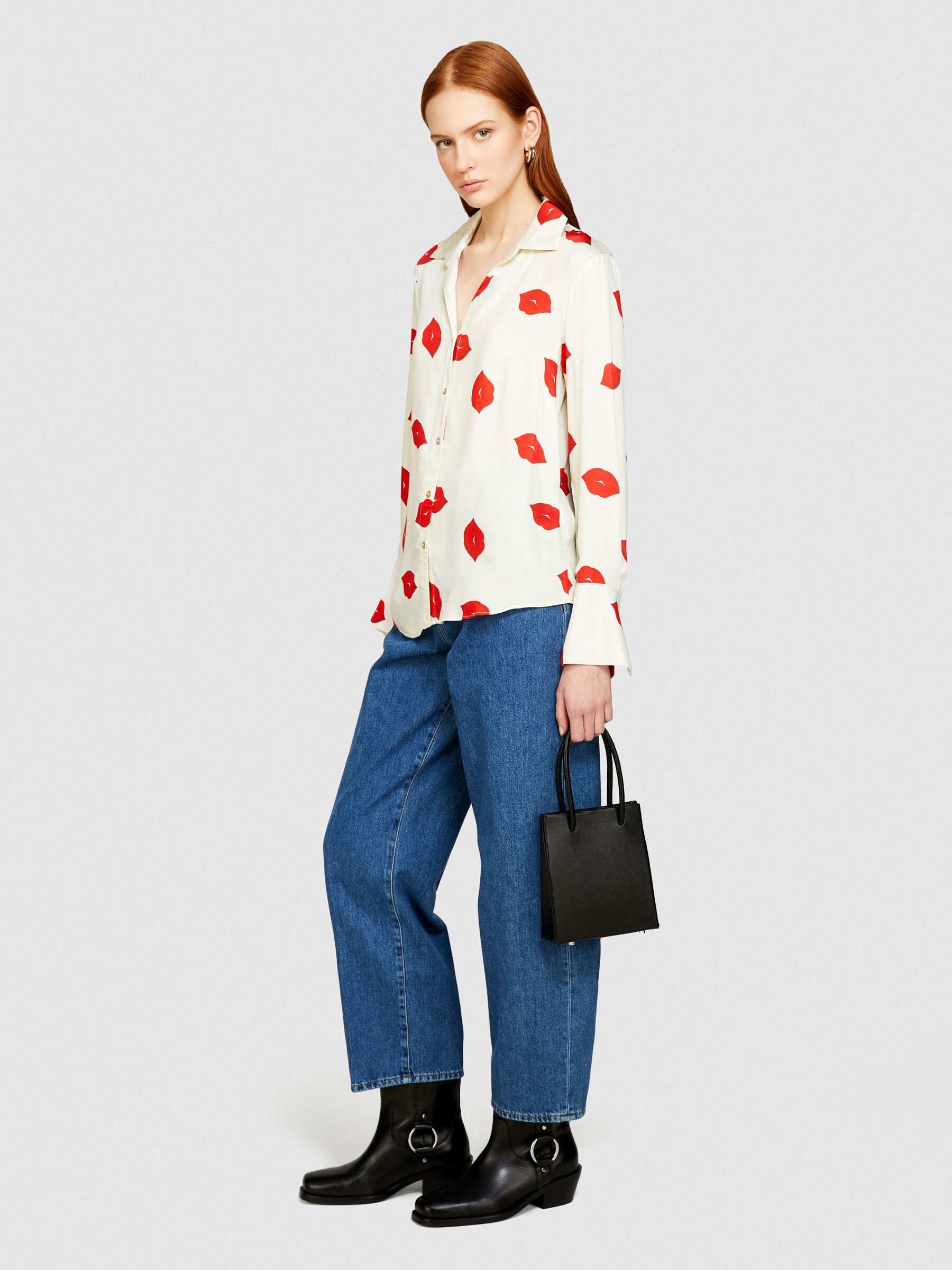 Printed satin shirt Women image number null