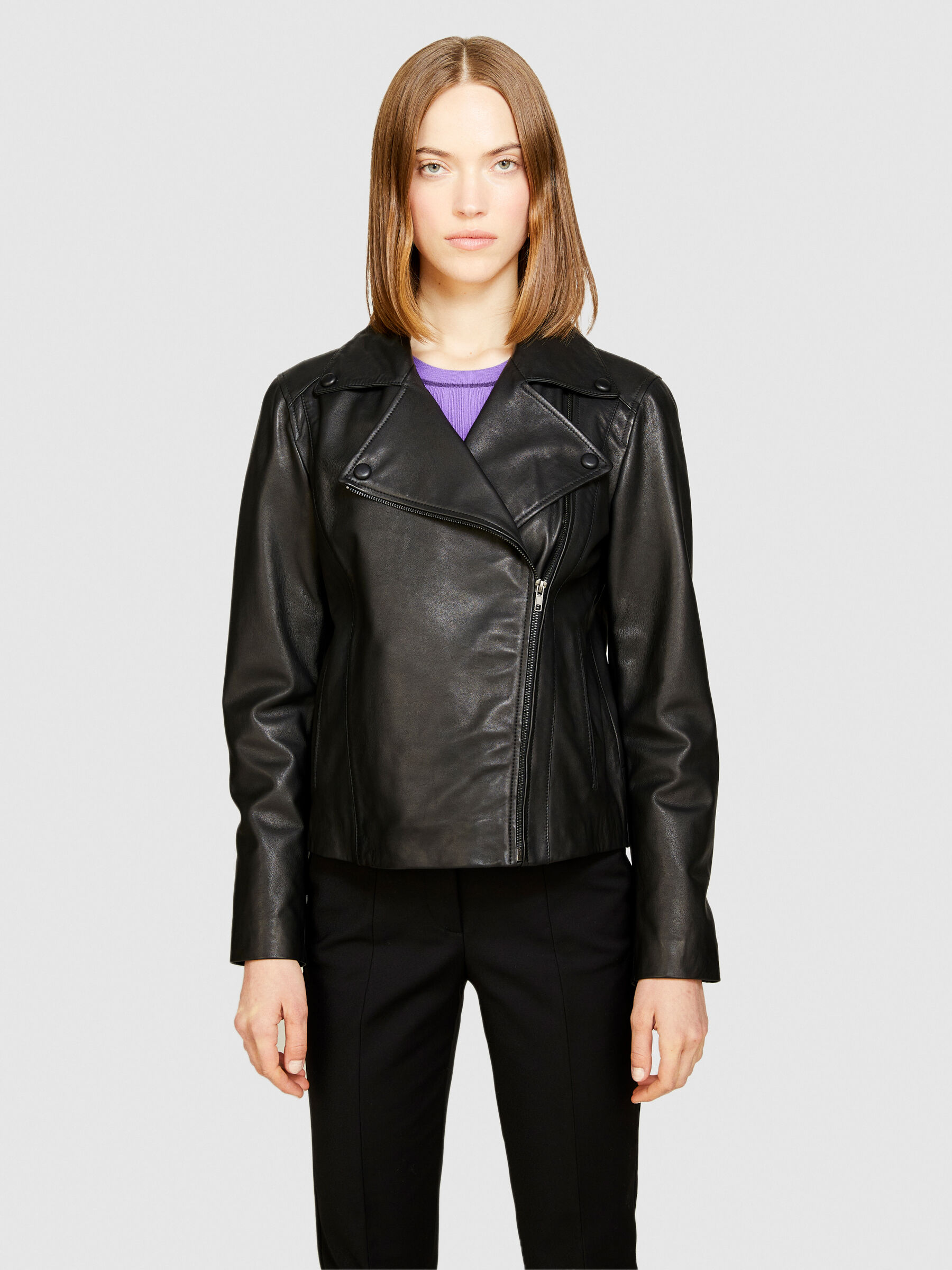100% leather biker jacket Women image number null