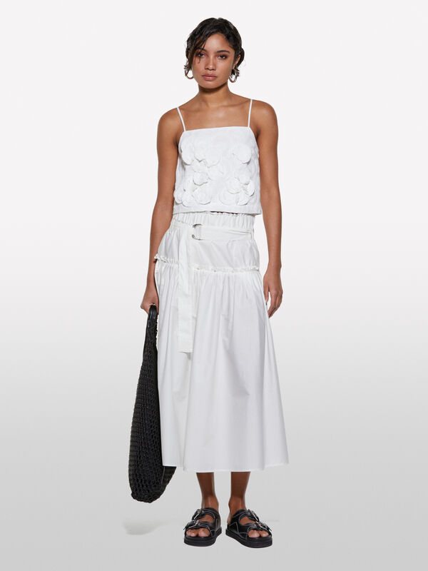 White cropped top with flowers - women's tops | Sisley