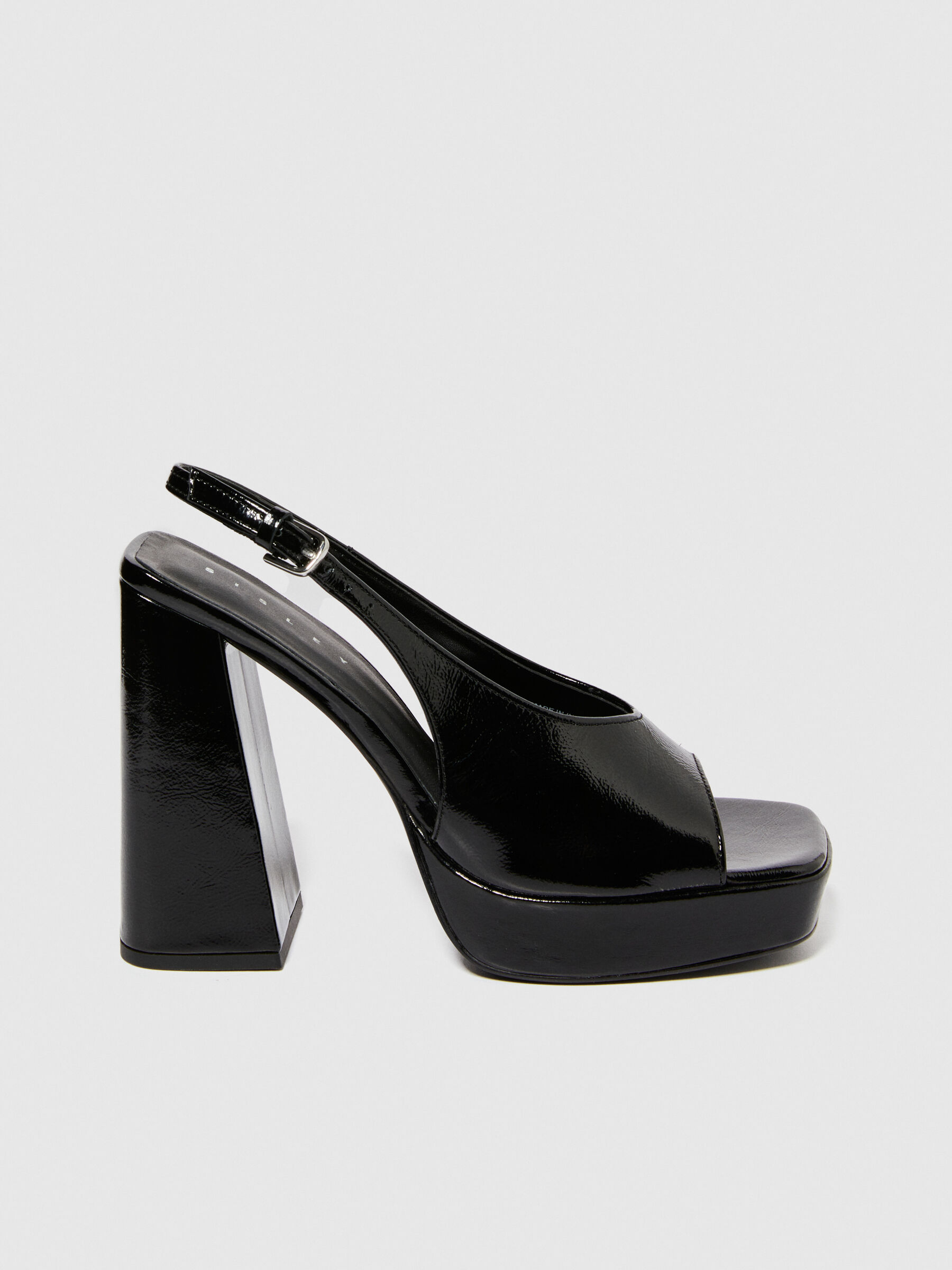 Leather sandals with platform, Black - Sisley