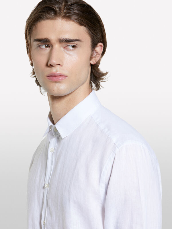 White 100% linen shirt - men's regular fit shirts | Sisley