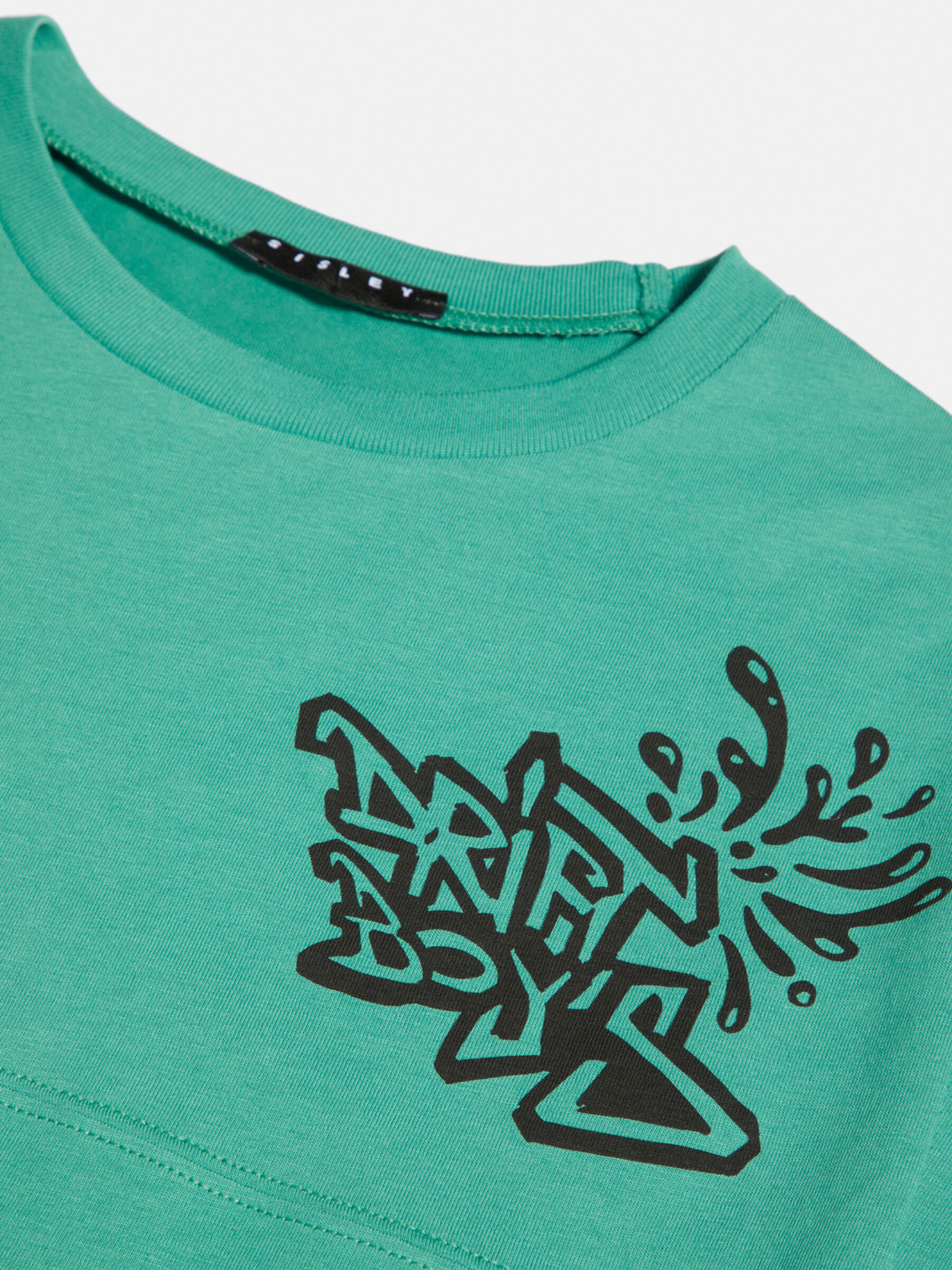 T-shirt with print, Green Sisley Dark graffiti 