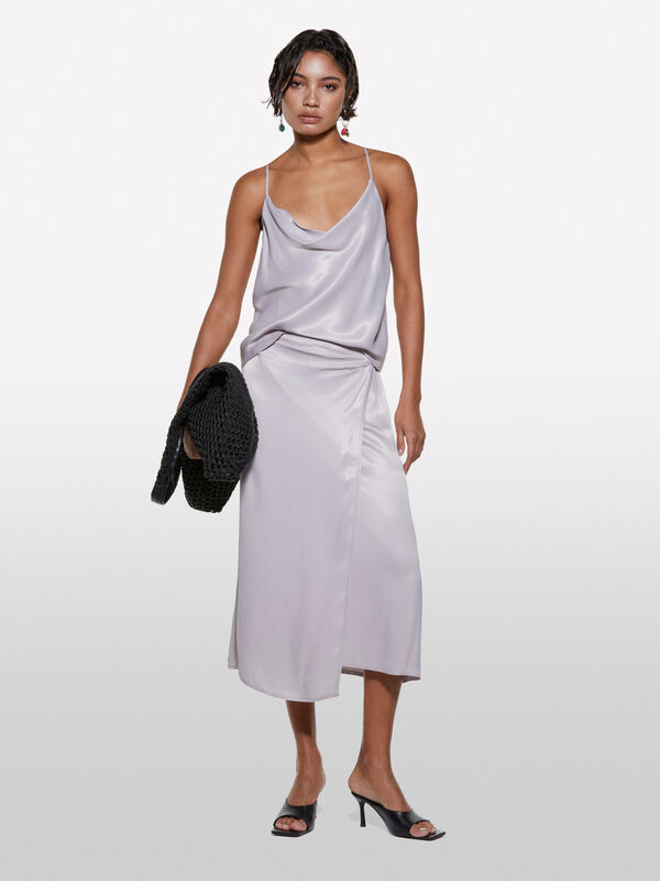 Gray satin skirt - women's midi skirts | Sisley