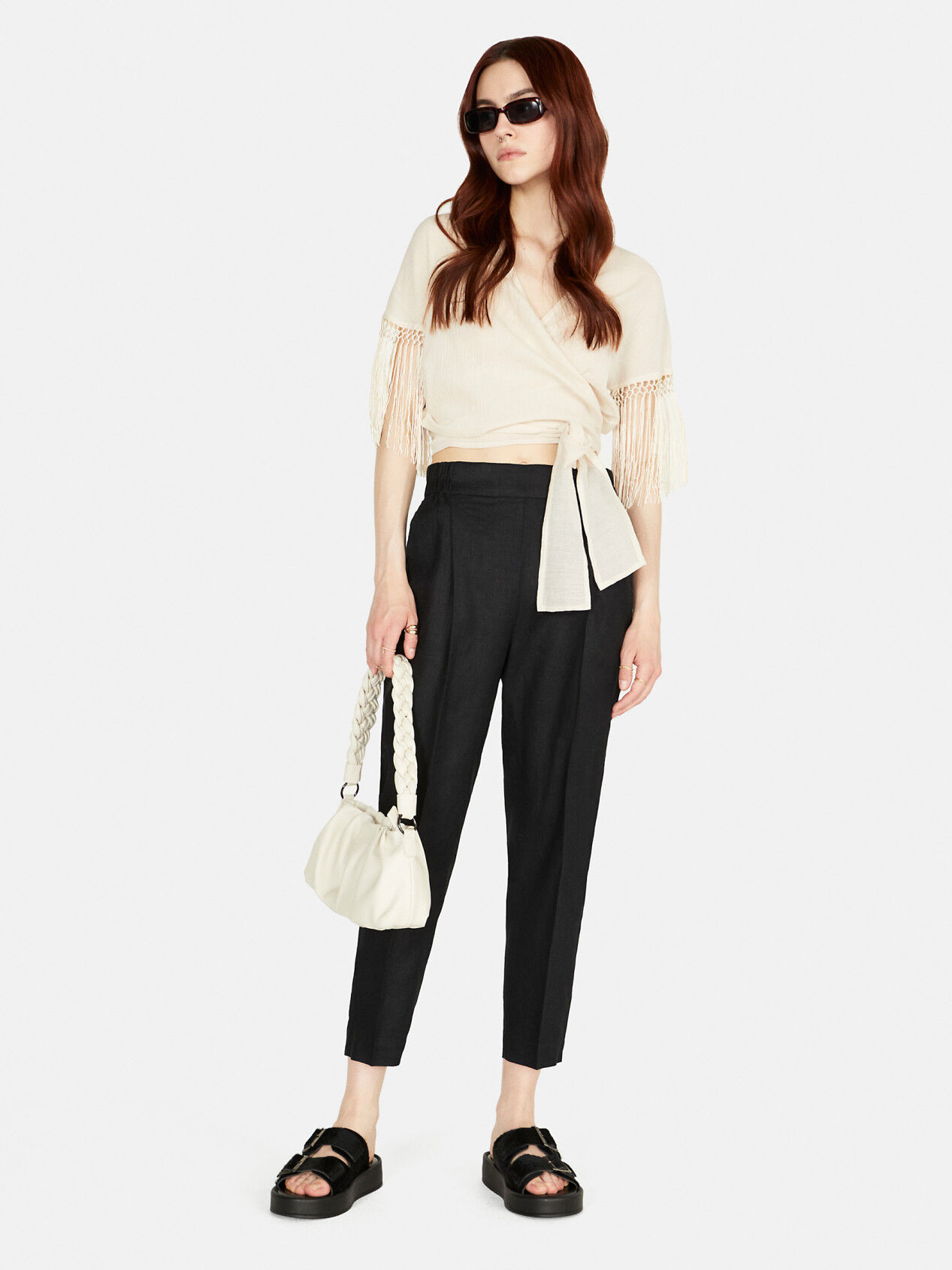 Womens black linen online joggers