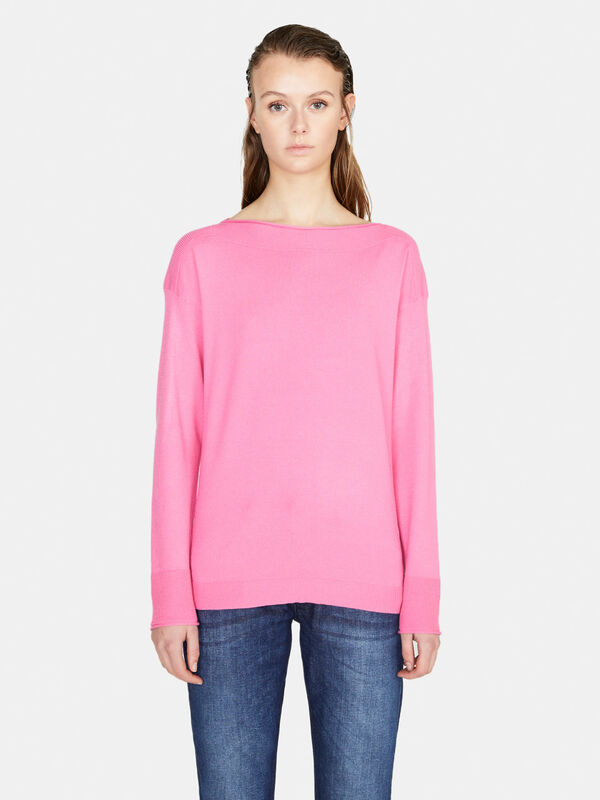 Solid color sweater with boat neck - women's crew neck sweaters | Sisley
