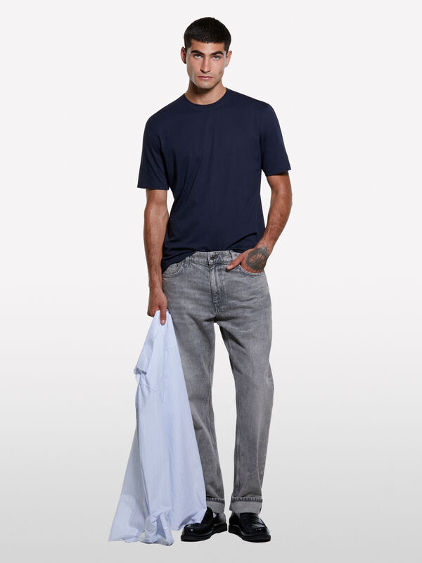 Dark blue regular fit short sleeve t-shirt - men's short sleeve t-shirts | Sisley