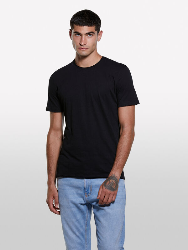 Black slim fit short sleeve t-shirt - men's short sleeve t-shirts | Sisley