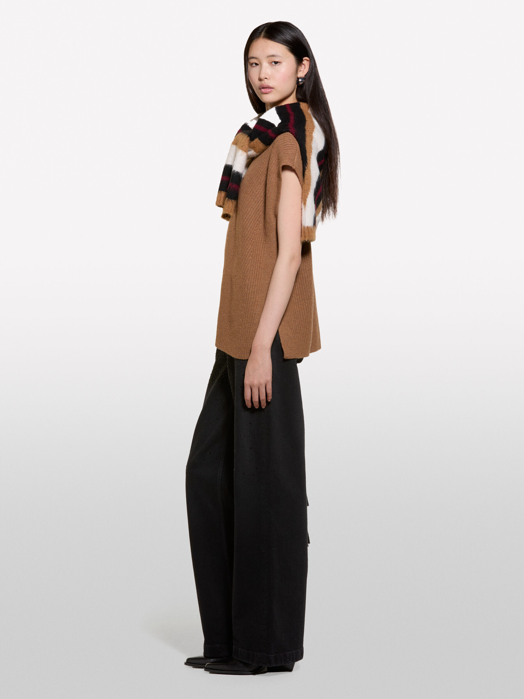 Camel knit vest, Camel - Sisley