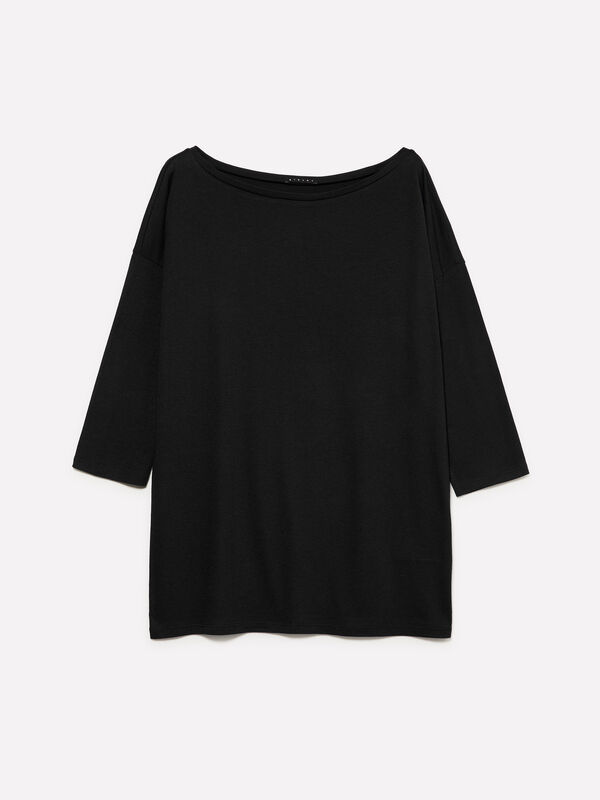 Black t-shirt with boat neck Black t-shirt with boat neck - women's long sleeve t-shirts | Sisley