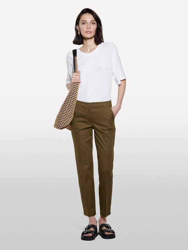 Military green regular fit chinos  - women's chino trousers | Sisley