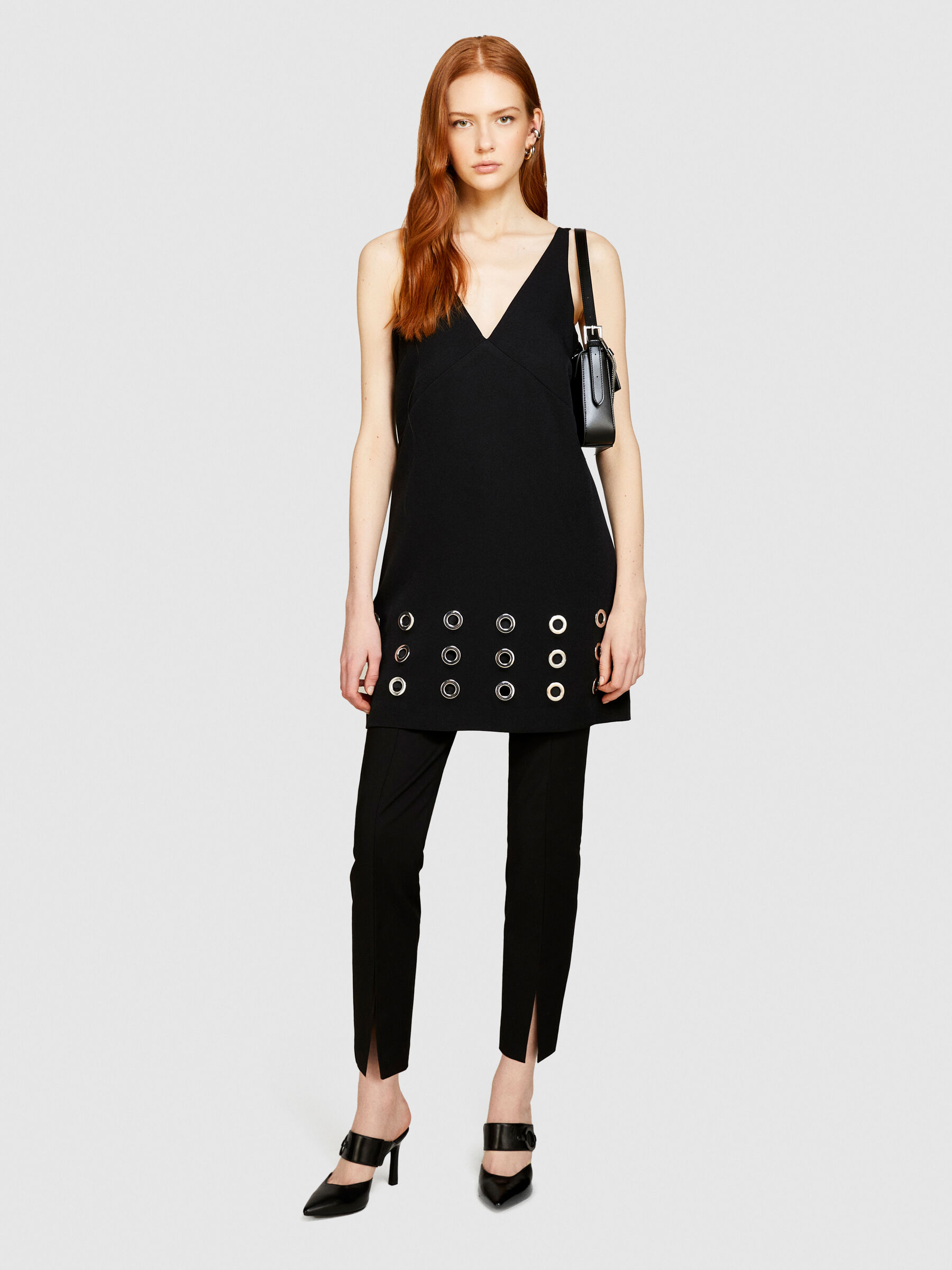 Short dress with eyelets, Black - Sisley