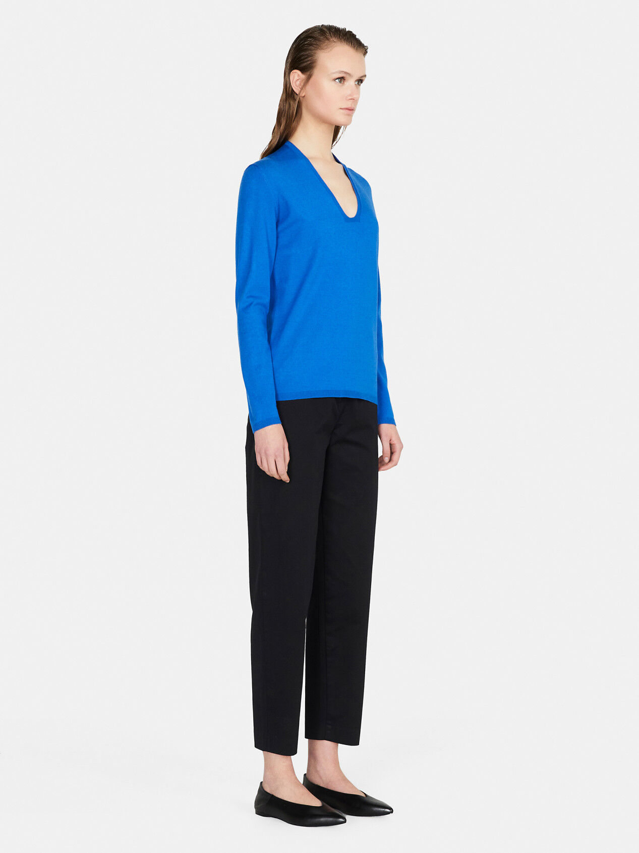 Plunging neckline clearance sweater