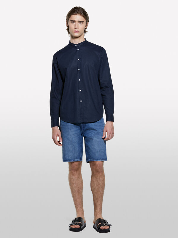 Dark blue Mandarin collar shirt - men's regular fit shirts | Sisley