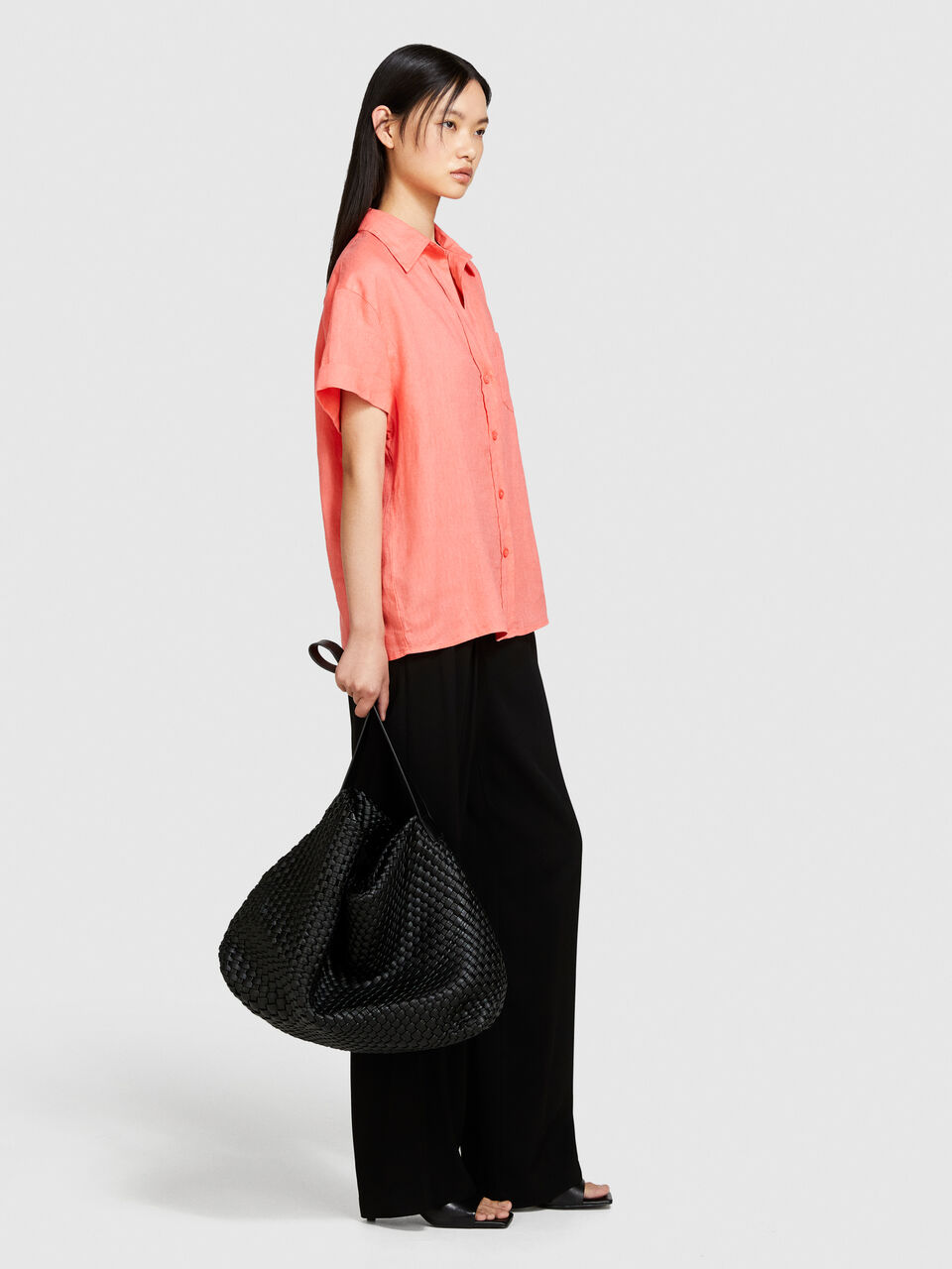 Short sleeve 100% linen shirt Women image number null