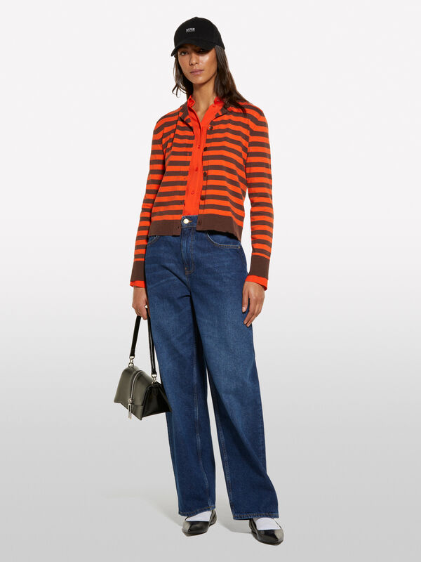 Orange and black striped cardigan  - women's cardigans | Sisley