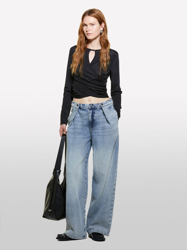 Blue wide leg jeans with creases - women's palazzo jeans | Sisley