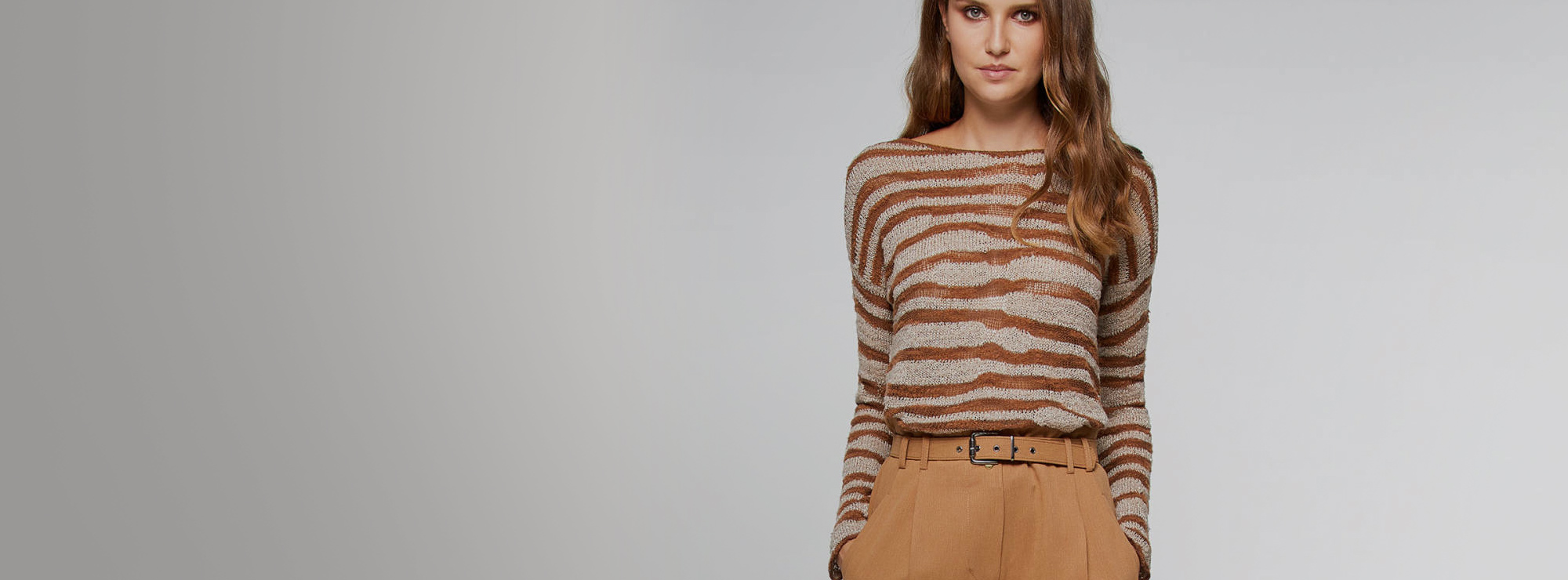 Open-knit oversized sweater, Beige - Sisley