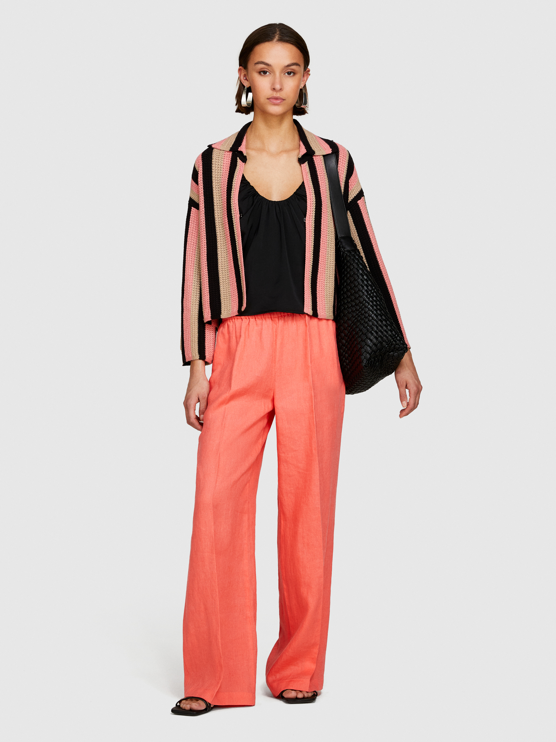 100% linen flare fit trousers, Coral - Sisley