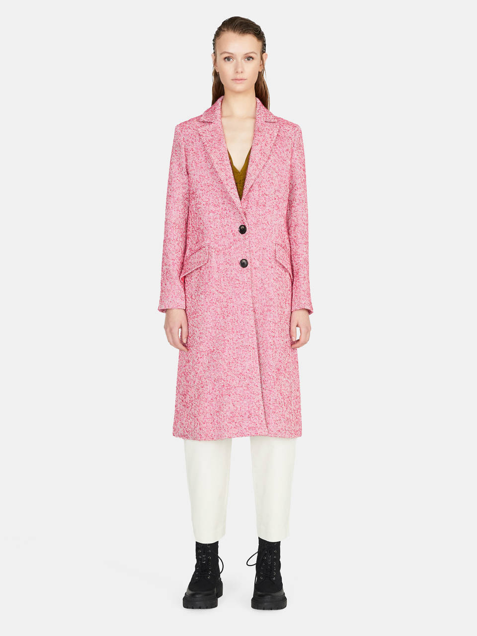 Long yarn dyed coat, Pink - Sisley