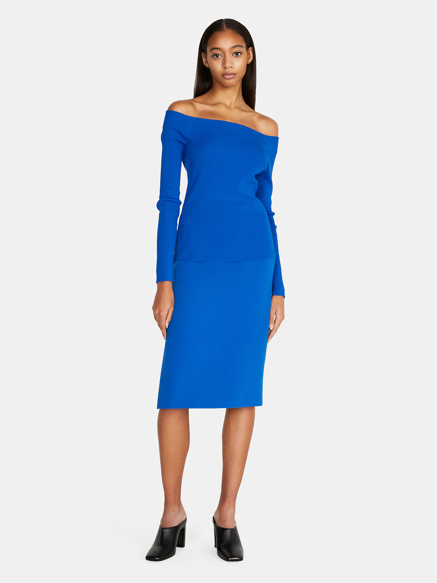 Pencil skirt with slit, Neon Sky Blue - Sisley